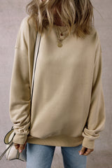 Light Grey Solid Loose Crew Neck Fleece Sweatshirt