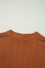 Chestnut Textured Knit Side Pockets Open Front Cardigan