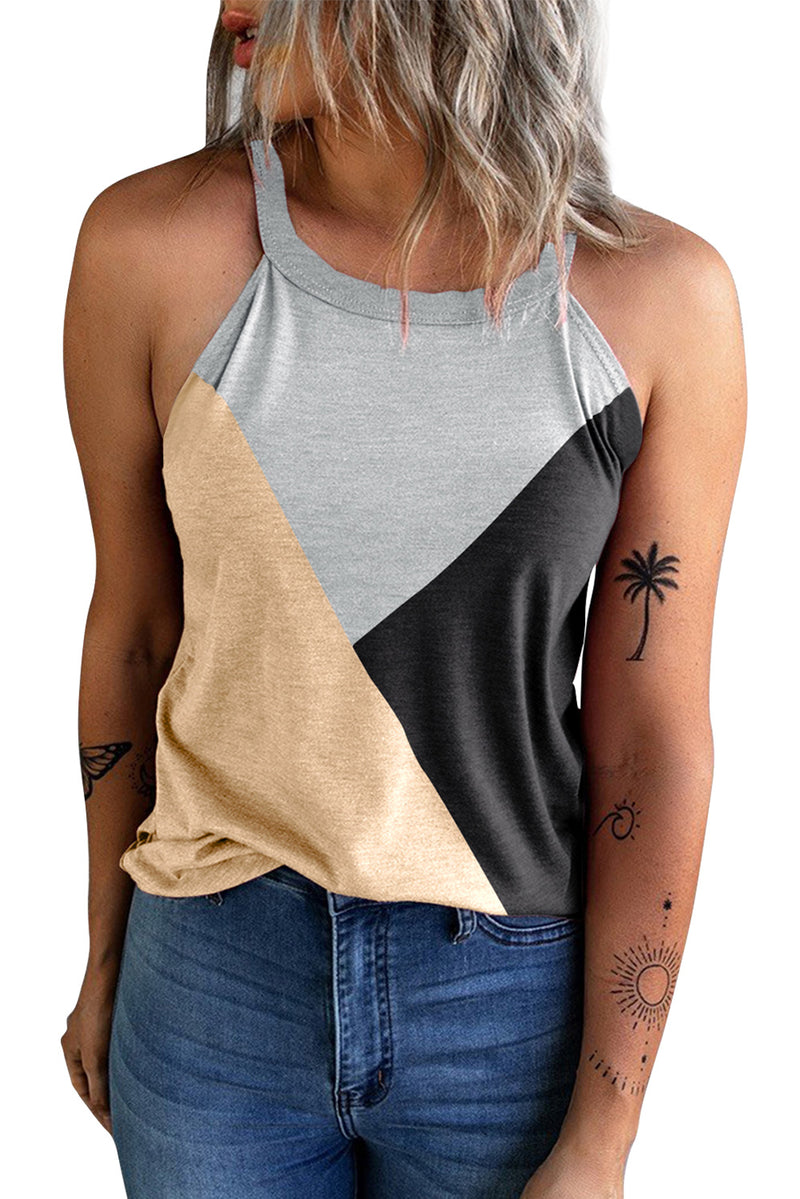 Rose Red Color Block Crewneck Tank Top