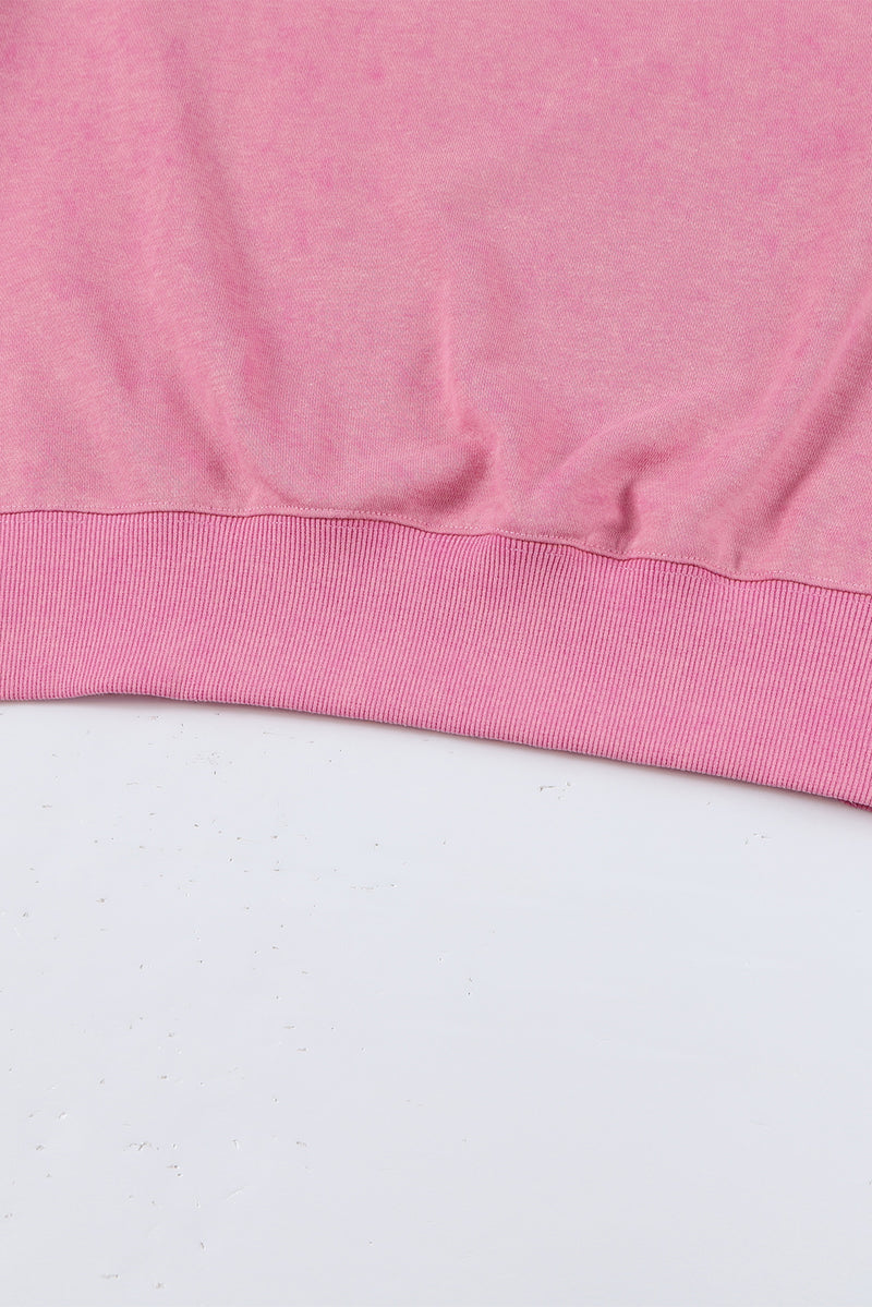 Pink Plain Drop Shoulder Ribbed Trim Oversized Sweatshirt