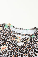 Leopard Sunflower Print Cross Neck T-Shirt
