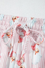 Pink Santa Claus Striped Print Loose Fit Two Piece Loungewear Set