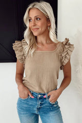 Smoke Gray Ruffle Textured Sleeveless Top