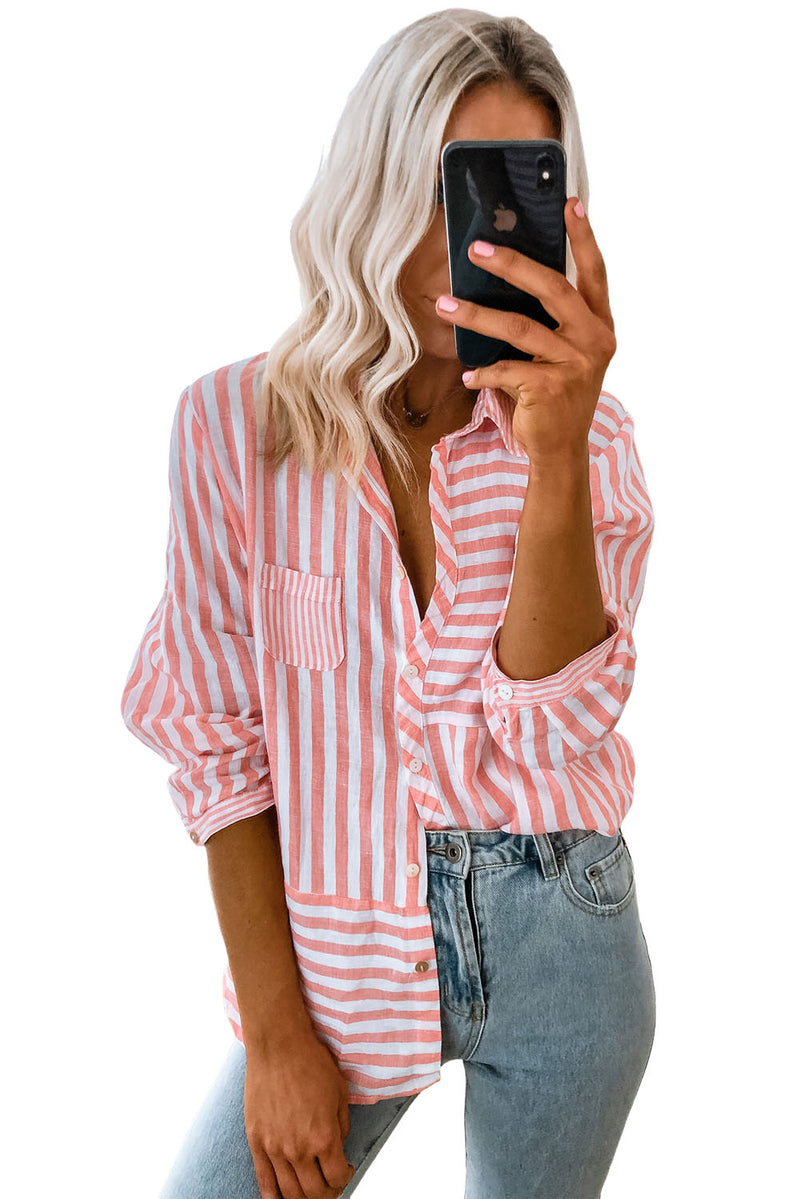 Pink Stripe Buttoned Oversized Long Sleeve Shirt