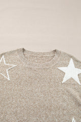 Gray Star Pattern Drop Shoulder Knit Sweater