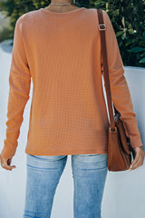 Orange Casual Waffle Button Front Knit Henley Top