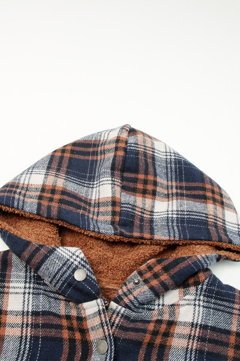 Orange Snap Button Sherpa Lined Hooded Flannel Jacket