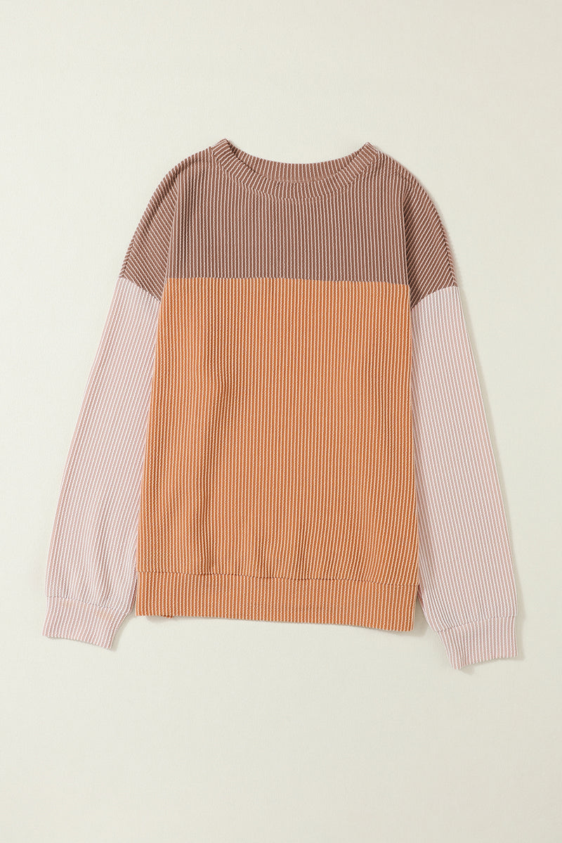 Black Color Block Corduroy Long Sleeve Top