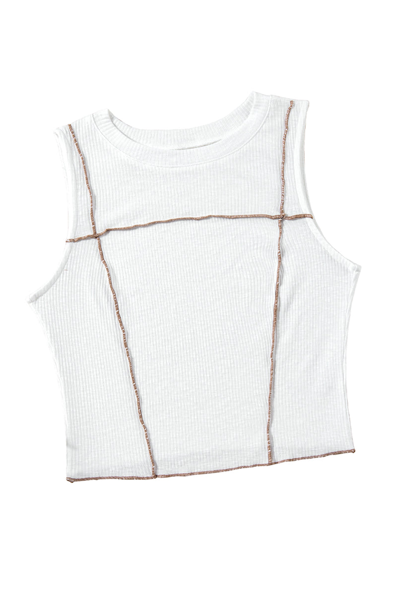 Wholesale White Exposed Seam Ribbed Cropped Tank Top