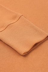 Orange Casual Waffle Button Front Knit Henley Top