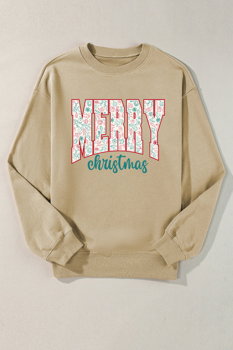 Parchment Basic Merry Christmas Oversized Graphic Sweatshirt