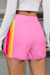 Beau Blue Color Block Striped Elastic High Waist Active Shorts