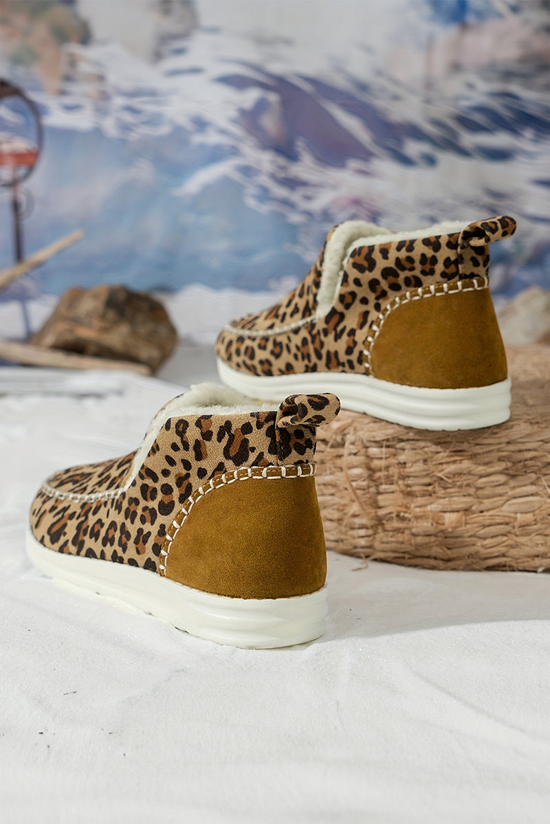 Brown Leopard Print Fleece Lined Winter Snow Boots