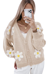 Parchment 60s Flower Decor Button Cable Knit Cardigan