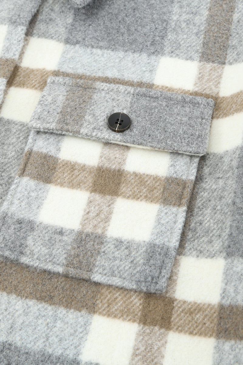 Brown Plaid Print Casual Pocket Shacket