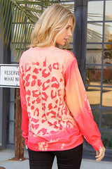 Pink Cheetah Print Drop Sleeve Bleached Sweatshirt