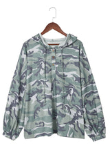 Green Camo Print Button Front Oversize Hoodie