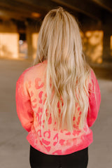 Pink Cheetah Print Drop Sleeve Bleached Sweatshirt