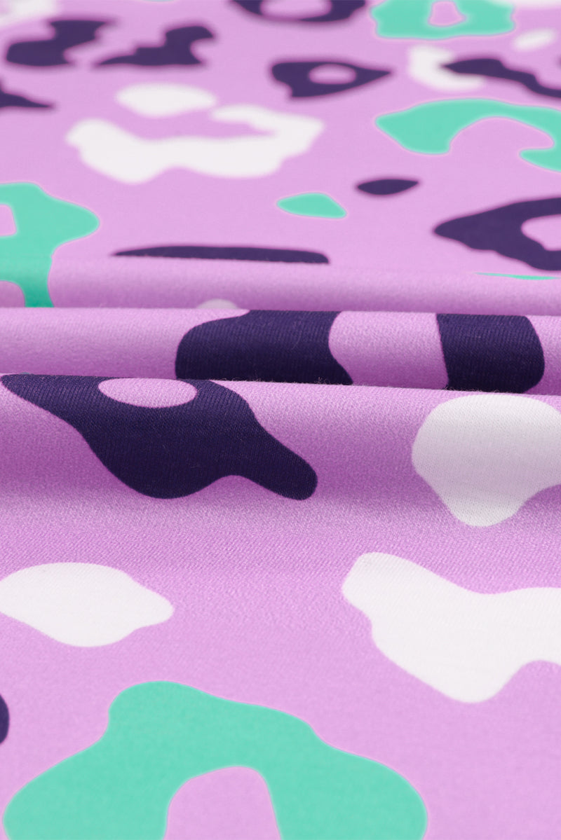 Purple Leopard Print Plus Size Short Sleeve Tee