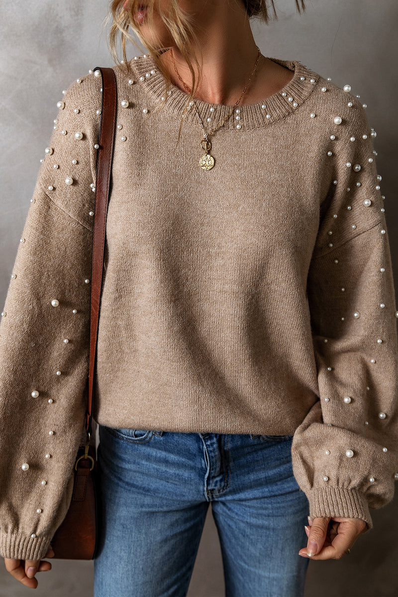 Evergreen Pearl Drop Shoulder Round Neck Sweater