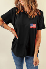 Black American Flag Embroidered Graphic Crew Neck T Shirt