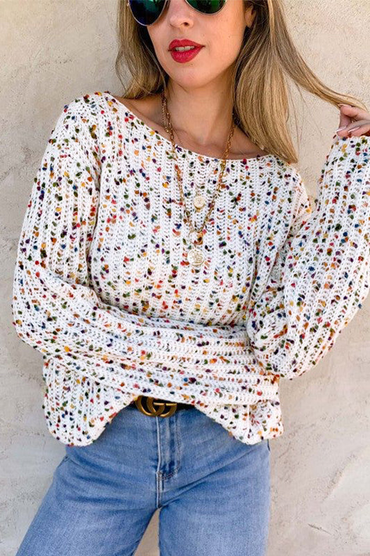 White Confetti Reversible Twist Sweater