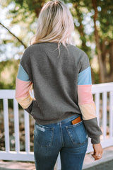 Rosy Color Block Casual Drop Sleeve Sweatshirt