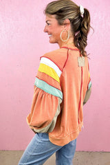 Flamingo Color Block Exposed Seam Raglan Sleeve Top