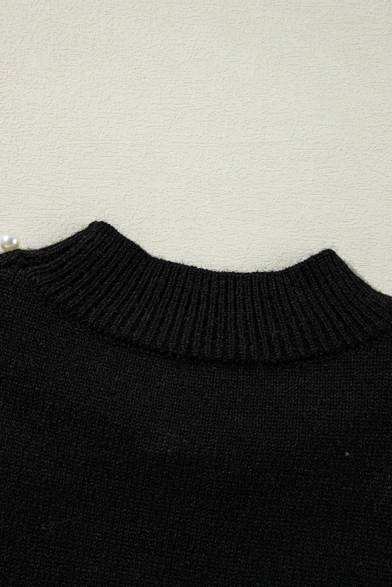 Black Pearl Beaded Bishop Sleeve Sweater