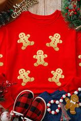 Red Cute Gingerbread Christmas Pullover Sweatshirt