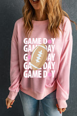 Pink GAME DAY Rugby Football Graphic Pullover Sweatshirt