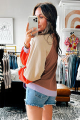 Orange Color Block Side Slits Raglan Sleeve Loose Fit Top