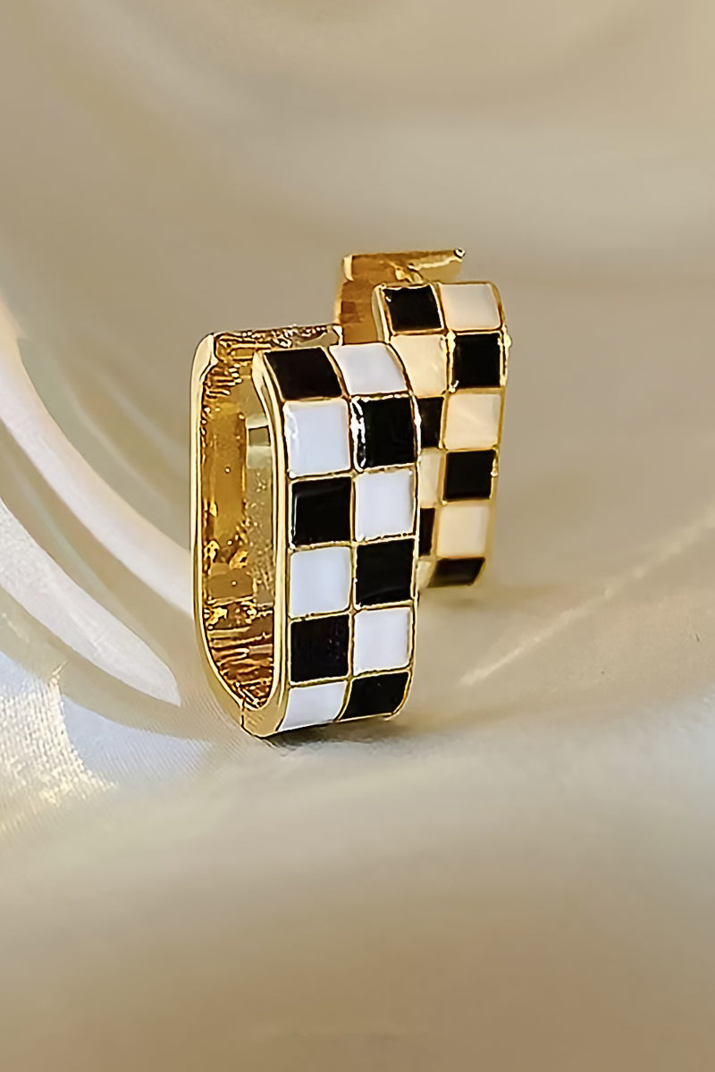 Gold Checkered Hoop Alloy Earrings