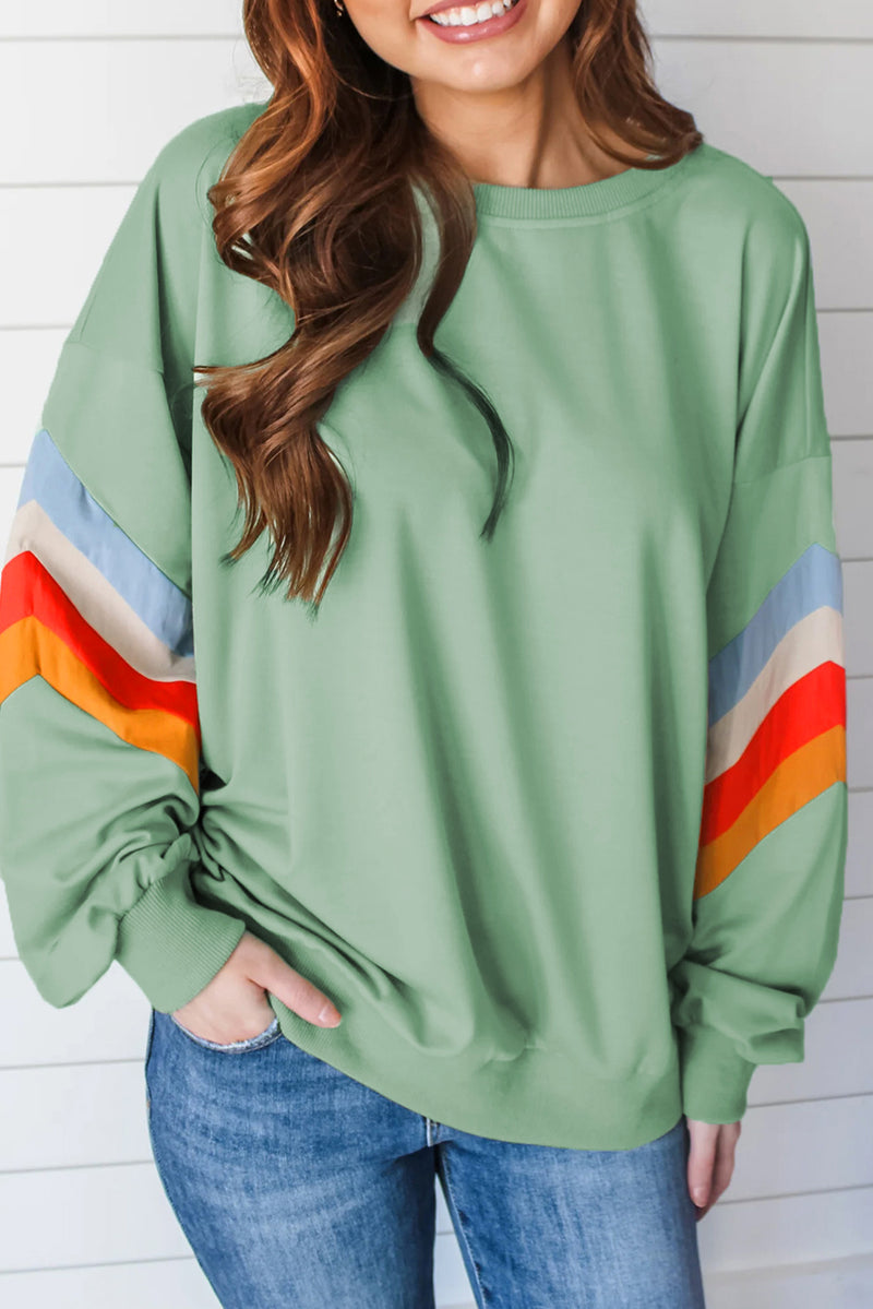 Moonlight Jade Patchwork Drop Sleeve Loose Sweatshirt