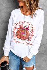 Beige Halloween Disco Ball Pumpkin Graphic Pullover Sweatshirt