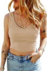 Apricot Solid Color Ribbed Knit Crop Tank Top