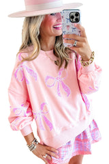 Beau Blue Sequin Bow Drop Shoulder Oversized Sweatshirt