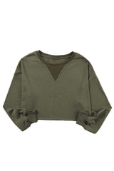 Green Casual Drop Shoulder Cropped Sweatshirt