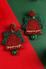 Racing Red Bowknot Christmas Jingle Bell Beaded Drop Earrings