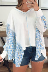 White Abstract Patchwork Waffle V Neck Dolman Top