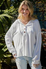 White Button Front Pullover Hooded Sweatshirt