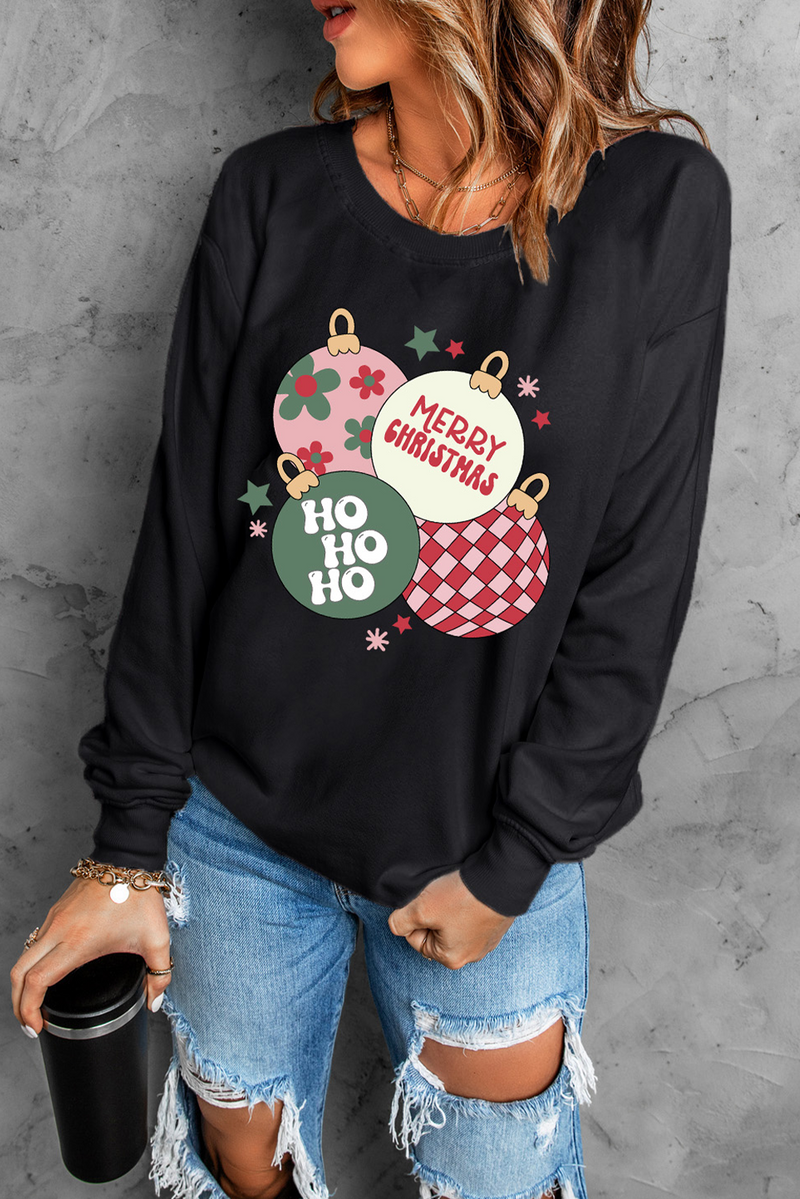 Black MERRY CHRISTMAS Graphic Round Neck Sweatshirt