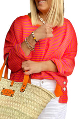 Orange Stripe Plus Size Drop Shoulder Long Sleeve Top