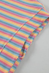Pink Stripe Crew Neck Tee & Tassel Drawstring Shorts Set