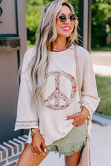 Jet Stream Floral Peace Sign Drop Shoulder Top