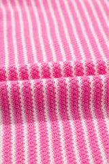 Pink Striped Scallop V Neck Split Knitted Sweater