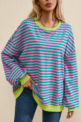 Green Stripe Contrast Edge Oversized Sweatshirt