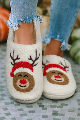 White Christmas Deer Pattern Home Plush Slippers