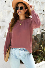 Brown Waffle Texture Casual Square Neck Pullover Top