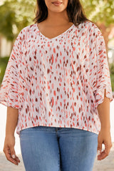 Pink Elegant Polka Dots 3/4 Dolman Sleeve Plus Size Blouse